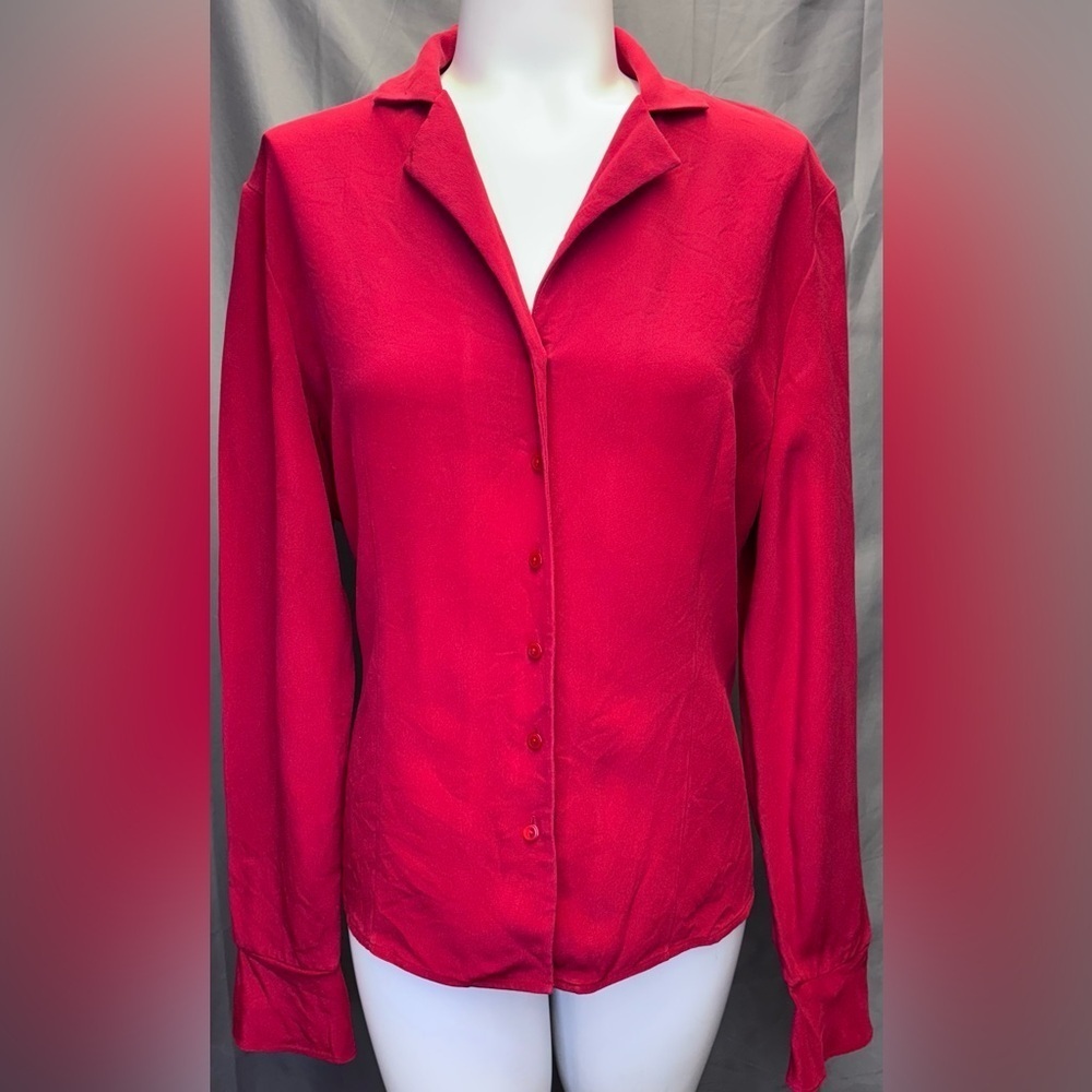 Casual Corner Vintage 100% Silk Blouse Women’s Size 14 Color Cranberry Red